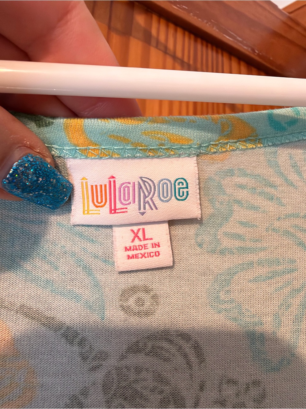 LuLaRoe XL Aqua Paisley Short Sleeve Dress with Yellow Accents